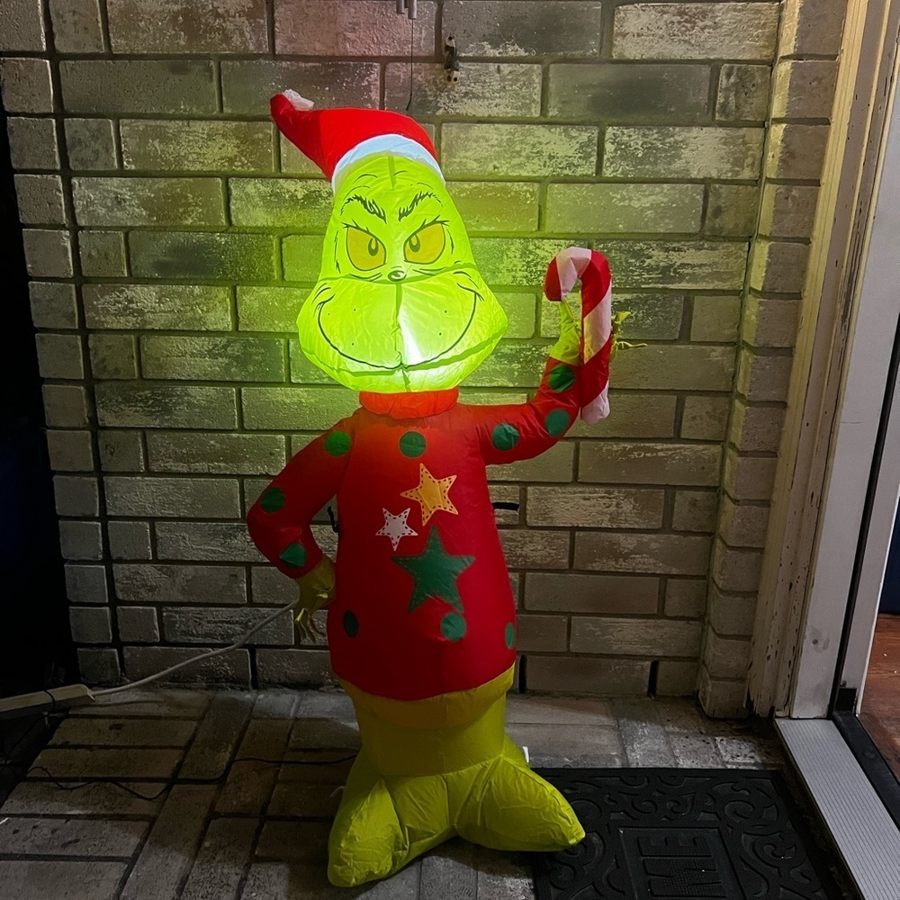 Festive Inflatable Grinch with Santa Hat - Picture 2 of 8